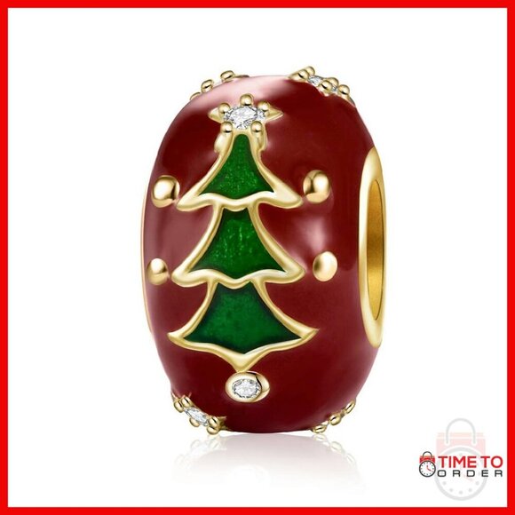 Jewelry - 925 Sterling Silver Christmas Tree Charm Bracelet with Cubic Zirconia